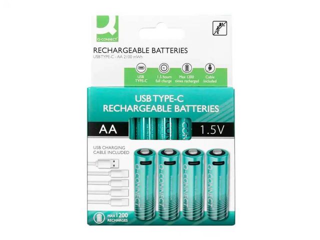 Q-CONNECT 4 PILAS RECARGABLES POR USB-C  -. AA KF14129