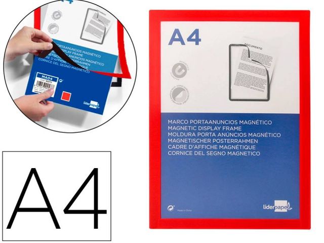 LIDERPAPEL MARCO  MAGNETICO A4 ADHESIVO ROJO