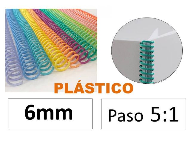 ESPIRALES PLÁSTICO 5,1 6MM COLOR PASTEL SURT C/100