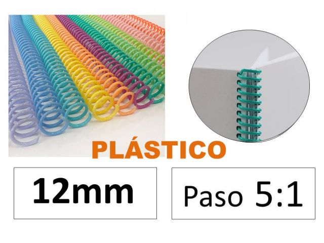ESPIRALES PLÁSTICO 5,1 12MM COLOR PASTEL SUR C/100