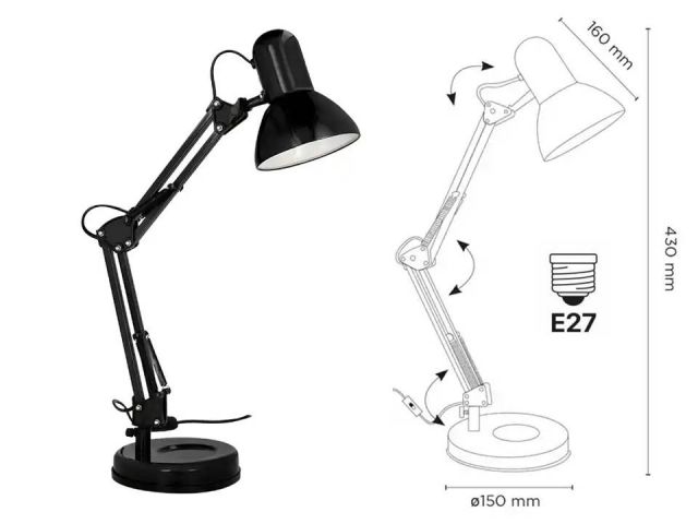 QC LAMPARA SOBREMESA POLARIS (E27) NEGRA KF22402