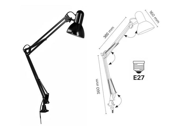 QC LAMPARA MESA PINZA ANTARES (E27) NEGRA KF22406