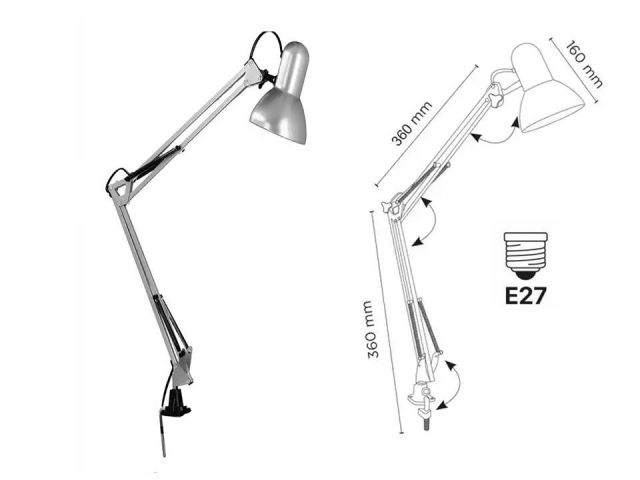 QC LAMPARA MESA PINZA ANTARES (E27) GRIS  KF22407