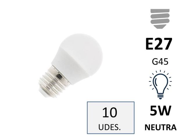 (10) BOMBILLAS LED ESFÉRICA  E27 G45 5W LUZ NEUTRA