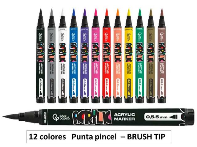 ACRYLIC MARCADOR PUNTA PINCEL 0,5-5mm ESTUCHE 12 COLOR