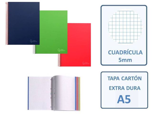 CUADERNO A5 140H.75GR. TAPA EXTRADURA CUADRO 5X5 